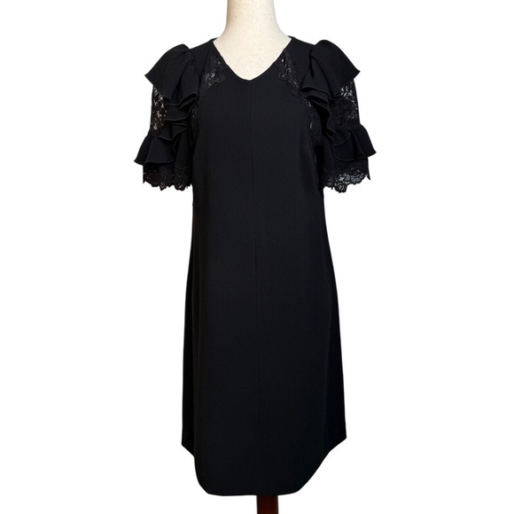 Rebecca Taylor Black‎ Dress Lace Ruffle Sleeve Party Cocktail Size 6 - Picture 1 of 7